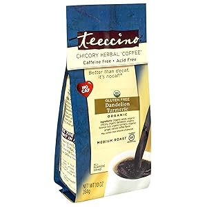 Teeccino Dandelion Coffee Alternative - Organic Turmeric – Organic Dandelion Root, Prebiotic, Caffeine Free, Gluten Free, Acid Free, Brew Like Loose Leaf Herbal Tea or Coffee, 10 ounce