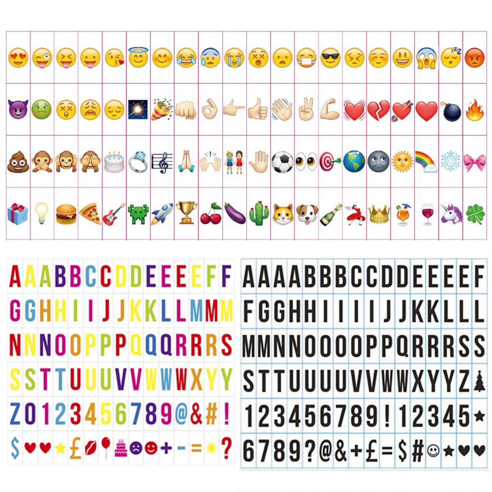 ENUOLI 271 pcs Letters Numbers Symbols and Emojis for A4 Cinematic Light up Box Led Cinema Board Light Box Replacement letters for Christmas Birthday Wending Party Decoration