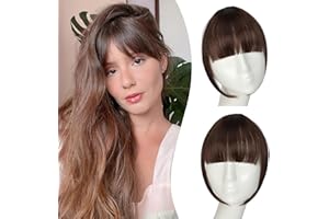 Fanguilar Clip in Bangs-Fake Bangs Hair Clip Medium Brown French Bangs Hair Clip on Bangs For Women Clip Faux Bangs Hair Extensions Fringe With Temples Hairpieces Curved Bangs For Daily Wear