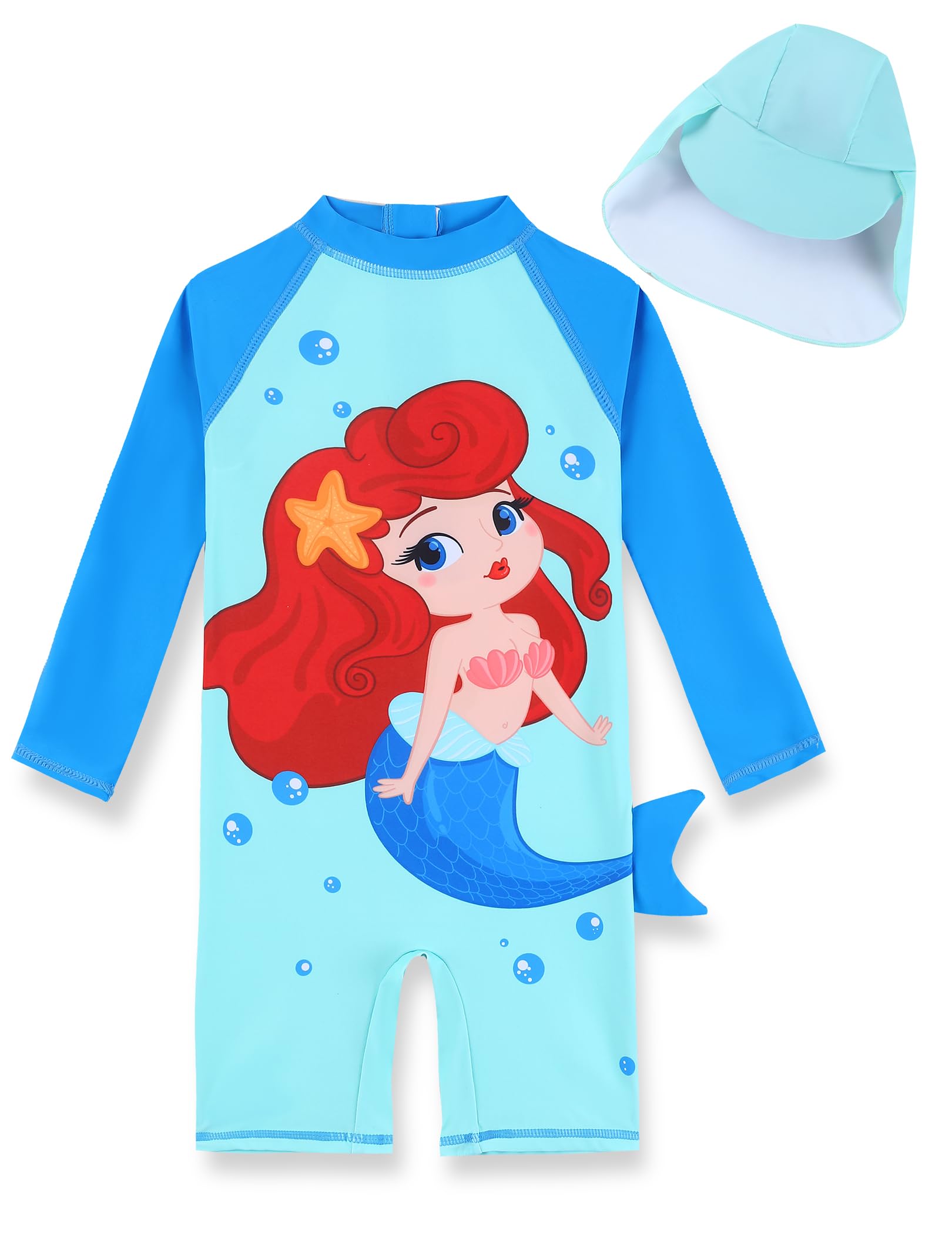 Photo 1 of * does not come with a hat *
PURFEEL Girls One Piece Swimsuit Mermaid Long Sleeve Rash Guard Bathing Suit with UPF 50+ UV 6 years ,Blue Ariel Swimwear