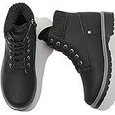 POVOGER Women's Black/White Ankle Bootie Winter Boots with Side Zipper
