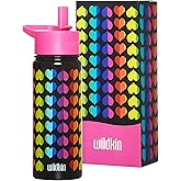 Wildkin Kids 18oz Stainless Steel Water Bottle – BPA-Free, Leakproof, Insulated, Easy-Clean - Rainbow Hearts