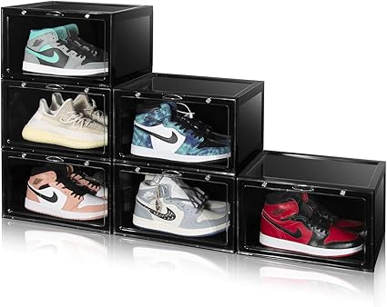 Amazon Co Jp Unikoo スニーカーシューズボックス マグネット横型 磁石ドア クリアシューズケース アクリル透明 収納ボックス プラスチック 靴箱 多層 折り畳め可能 シューズディスプレー 靴棚 組立て 90 開き 防塵防水 小物 文房具 化粧品 クロゼット 玄関 ブラック3