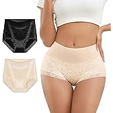 BOKIOW Womens Mid Waisted Cotton Underwear Soft Lace Stretch Paintes Comfort Breathable Full Coverage Ladies Brief Multipack