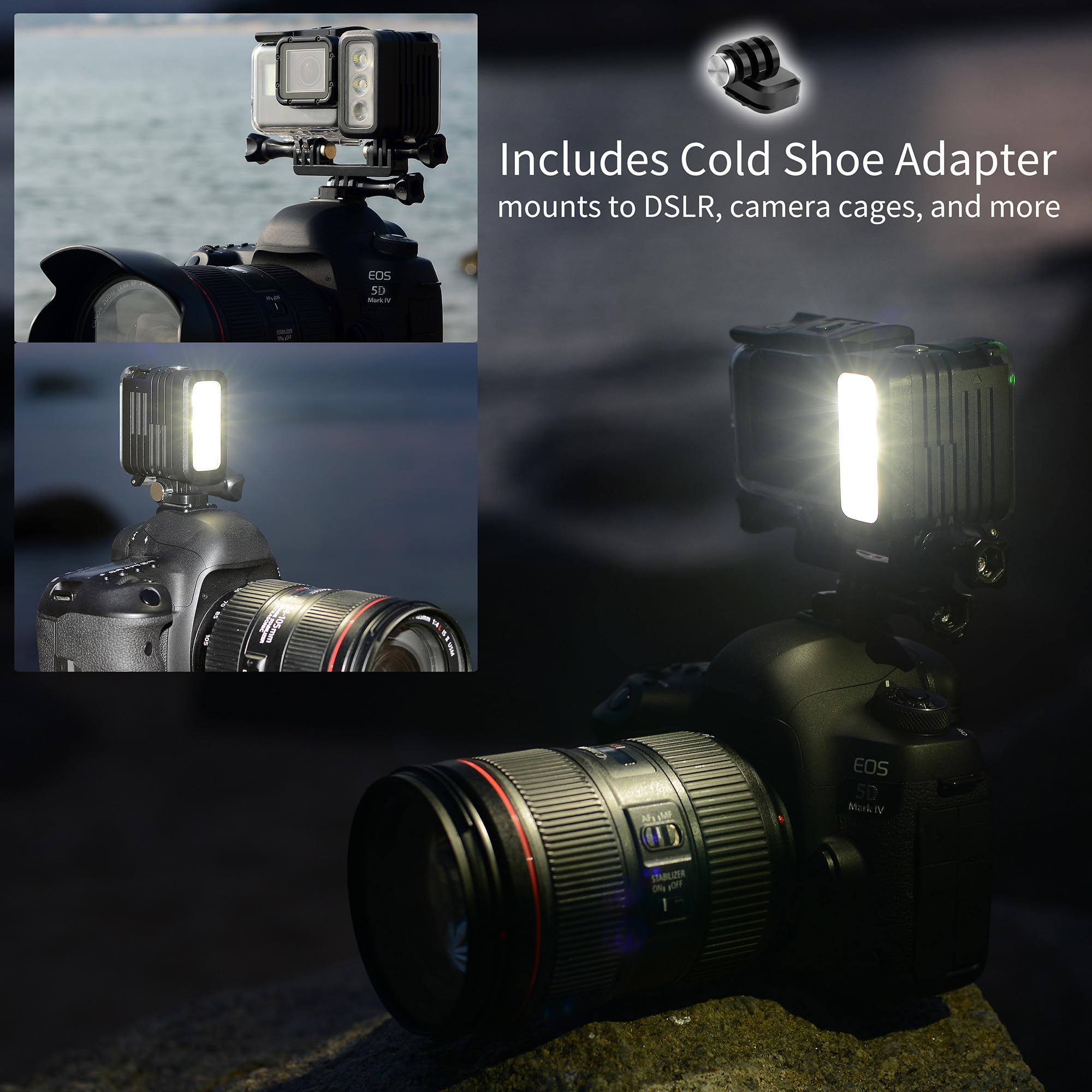 SOONSUN Rechargeable Diving Light - 450 Lumens High Power LED Video Light, Waterproof 164ft, Dimmable Underwater Fill Light for GoPro Hero 13/12/11/10/9/8/7/6/5/4/3+/3, DJI Osmo Action 4 5 Pro Camera