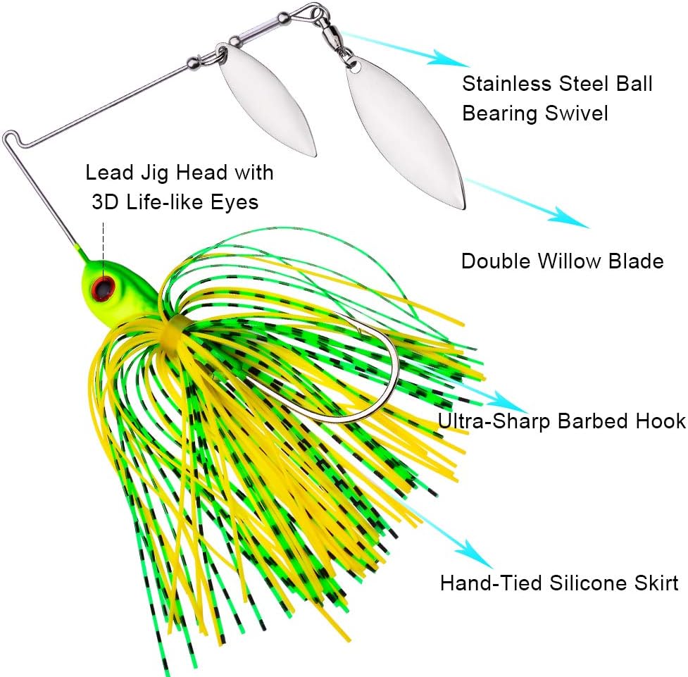 Spinnerbait Fishing Lure, Hard Metal Jig Spinner Baits Kits Swimbait for Bass Trout Pike Salmon Walleye Freshwater Saltwater 0.35oz : Sports & Outdoors
