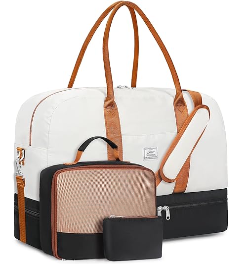 Weekender Bags for Women, Large Overnight Bag Canvas Travel Duffel Bag Carry On Tote with Shoe Compartment 21" 3Pcs Set