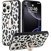 Ufbara Compatible with iPhone 16 Pro Max Case for Women Girls, Cute Cheetah Leopard Pattern, Built in Adjustable Wrist Strap Grip Hand Holder Stand Shockproof Kickstand Cover (Black White)