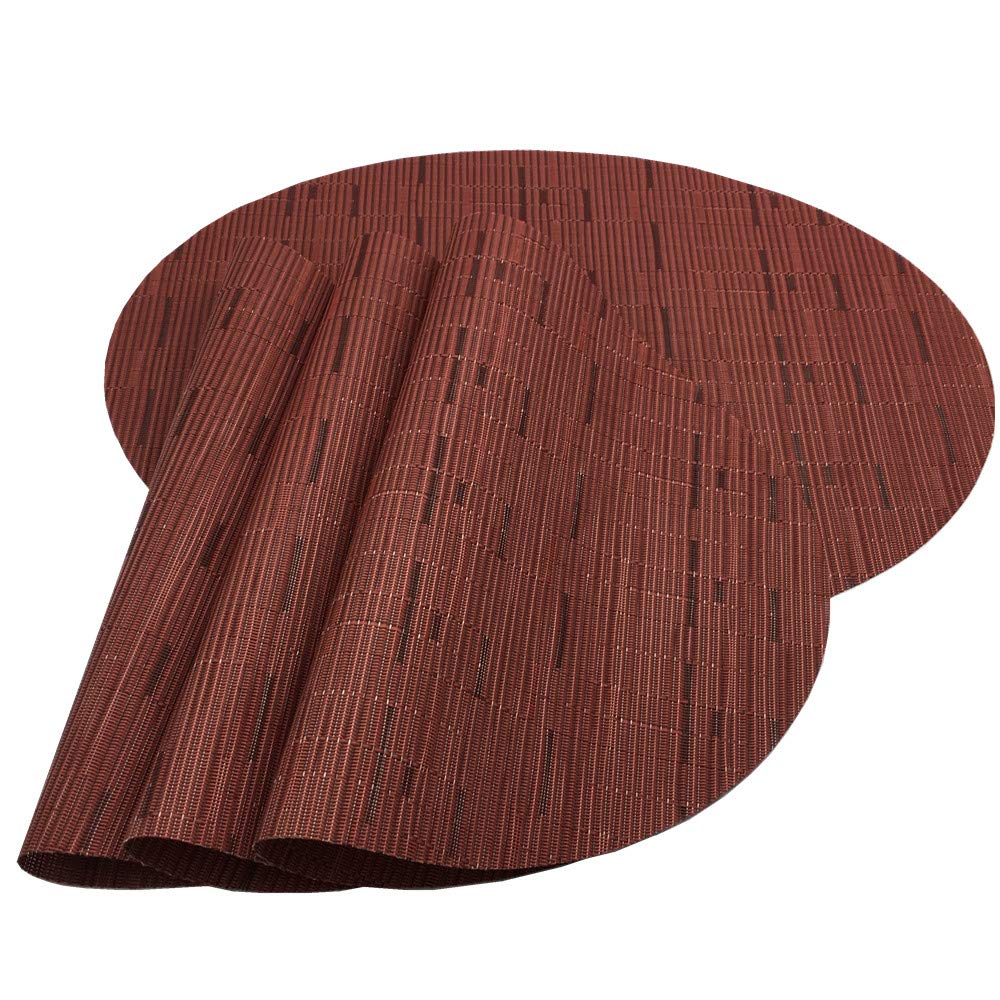 Placemats,Red-A Imitation Bamboo Oval Woven Vinyl Heat Resistant Placemats Washable Table Mats for Kitchen Table Set of 4,Wine