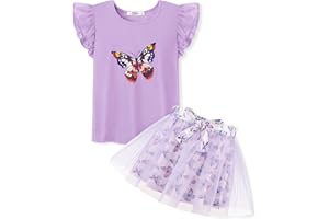Arshiner Toddler Summer Girls Clothes 2 Piece Ruffle Sleeve Tops and Belt Tutu Skirt Sets Cute Party Dress for Kids