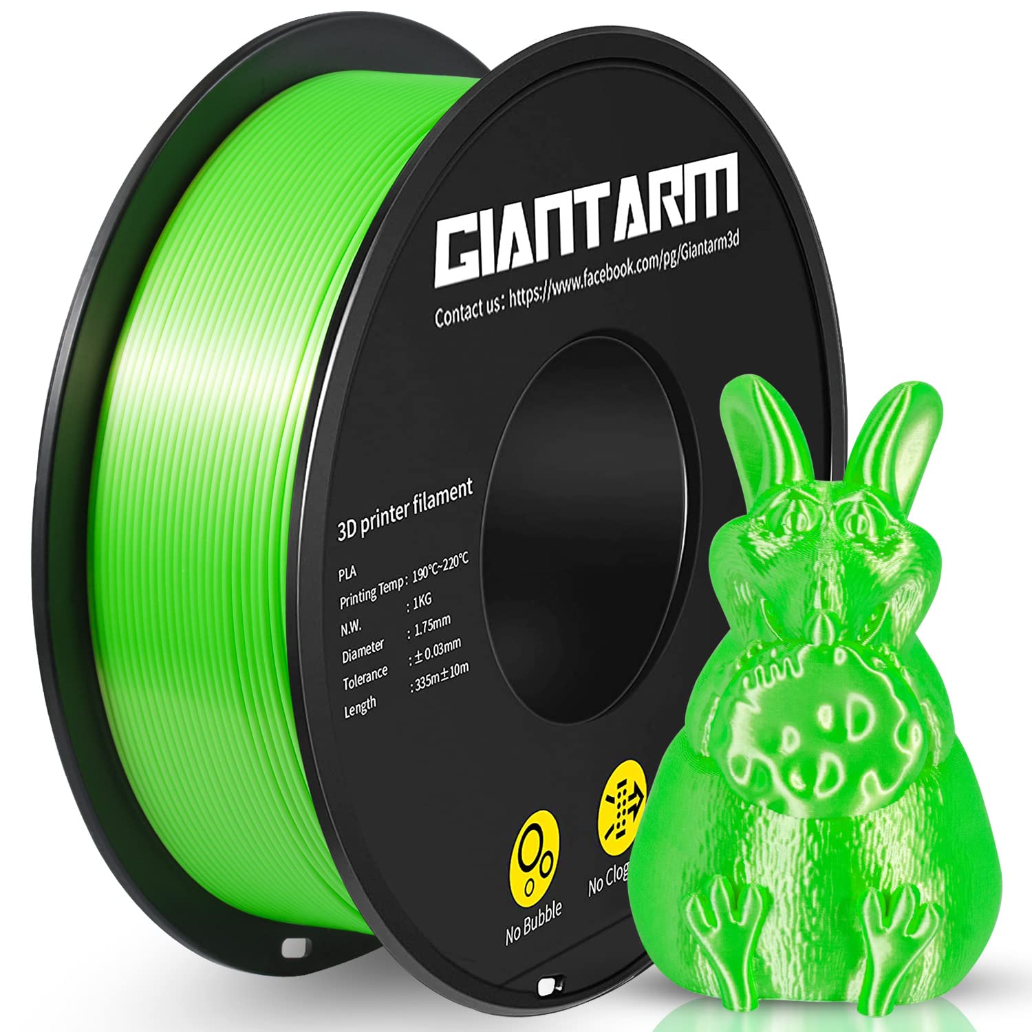 GIANTARM Filament PLA 1.75mm Silk Green, 3D Printer PLA Filament 1kg Spool — image 1