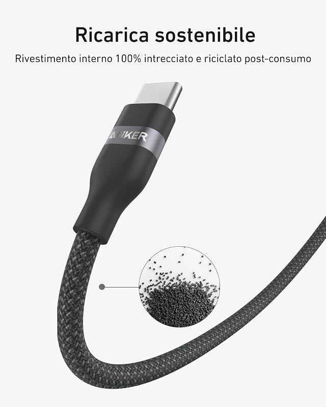 Cavo USB C Da 240W 1,8m, Cavo Ricarica In Nylon Tipo C Doppia Treccia