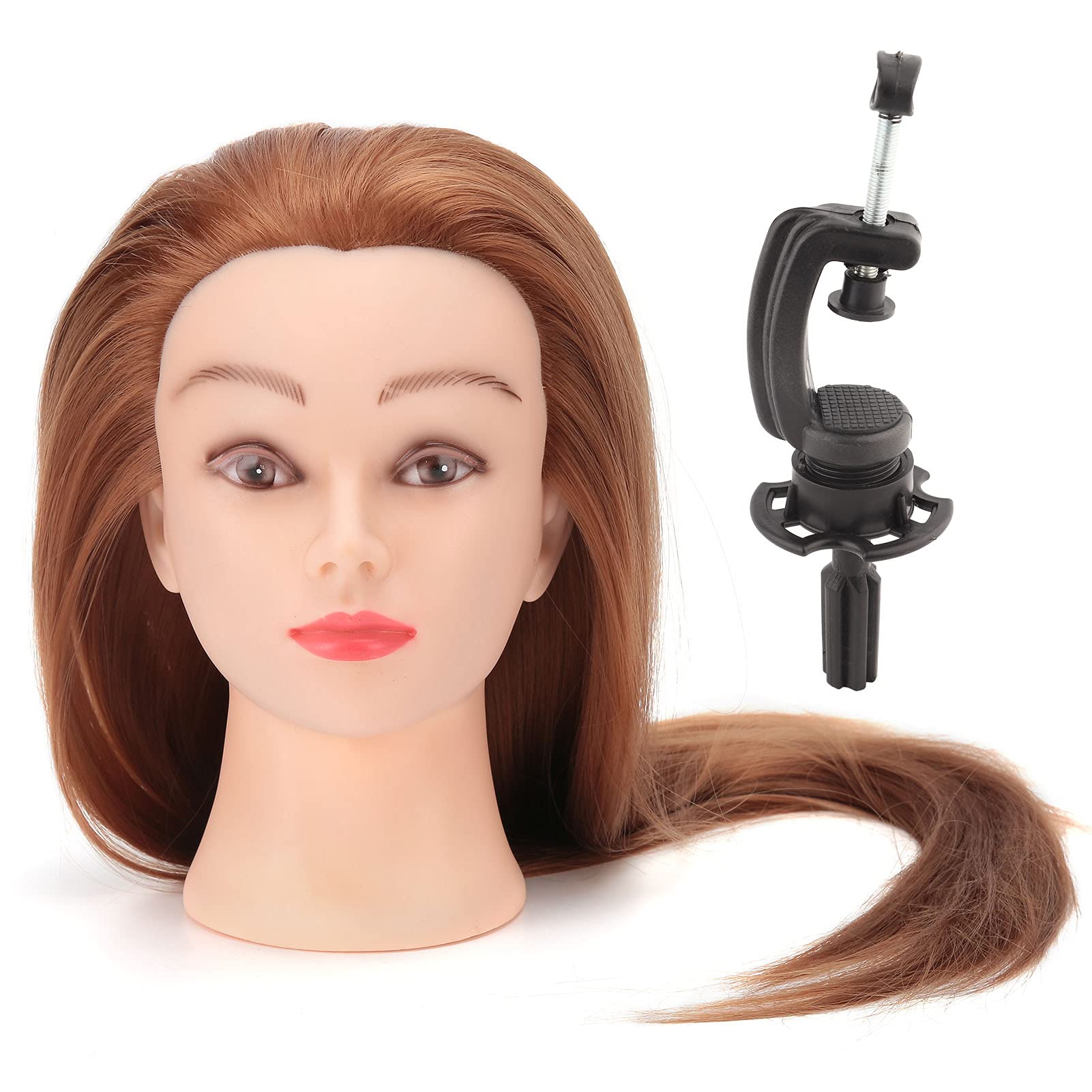 Mannequin Head with Hair, Training Heads Hairdressing, Styling Training Manikin Dolls Head with Table Clamp Holder for Hair Training, ET-30