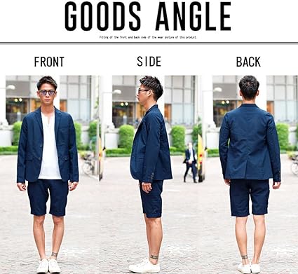 Amazon ビッチ Vicci メンズ セットアップ 上下 シアサッカー テーラードジャケット ハーフパンツ 短パン 長袖 薄手 46 L Navy ジャージ上下セット 通販