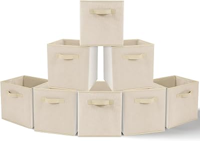 Amazing Tour 8 PCS Cube Storage Boxes 27x27x27 Foldable Fabric Beige