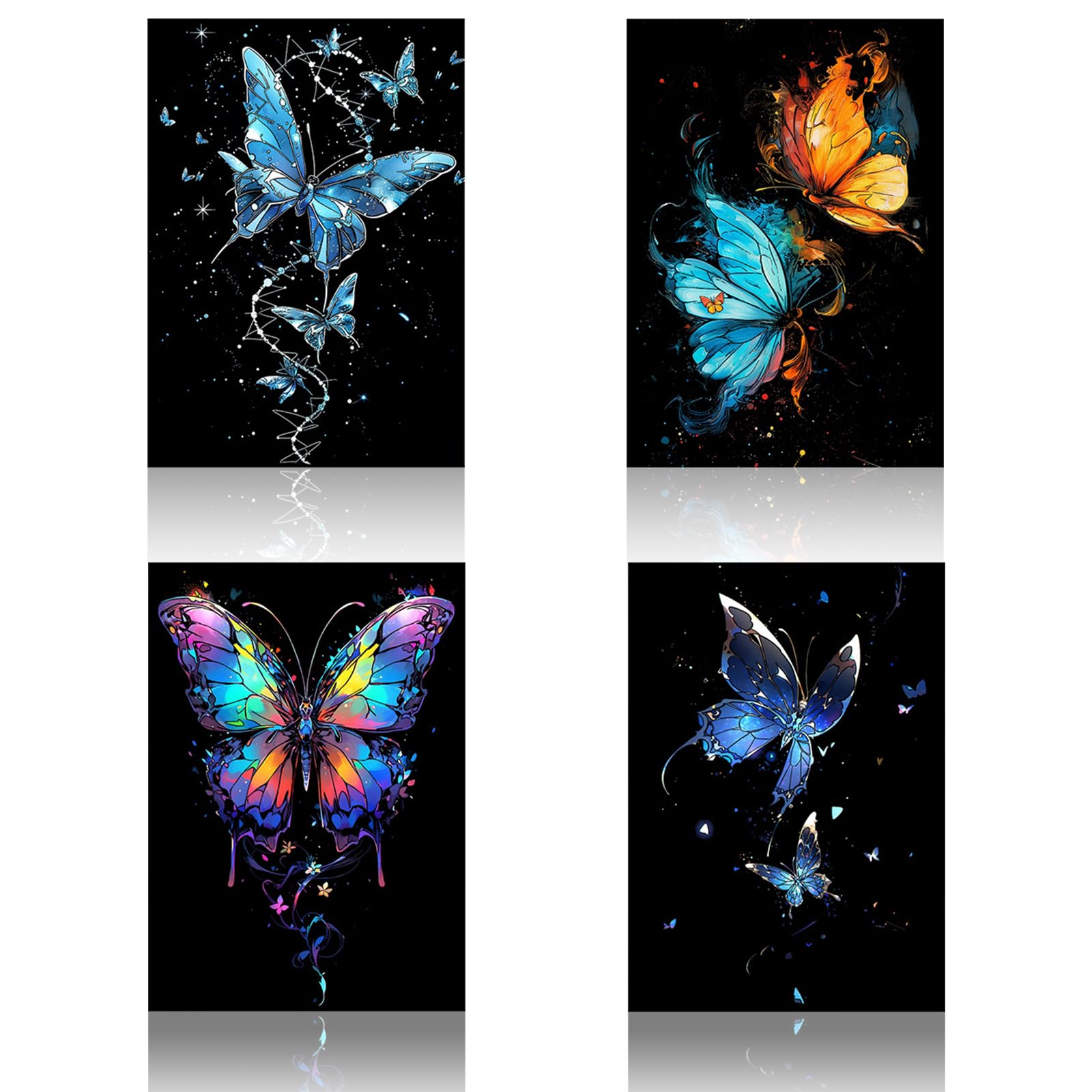 4 Pcs Rainbow Scratch Art, Butterfly Series Painting Sketch for Adults and Kids with Glow Effect, Color Scratch Paper Set for Stress Relief & Creativity, DIY Art & Craft Drawing, Butterfly Gift