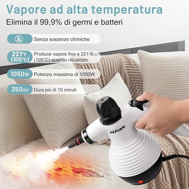 Pulitrice a Vapore Portatile, Steam Cleaner con 10 Accessori
