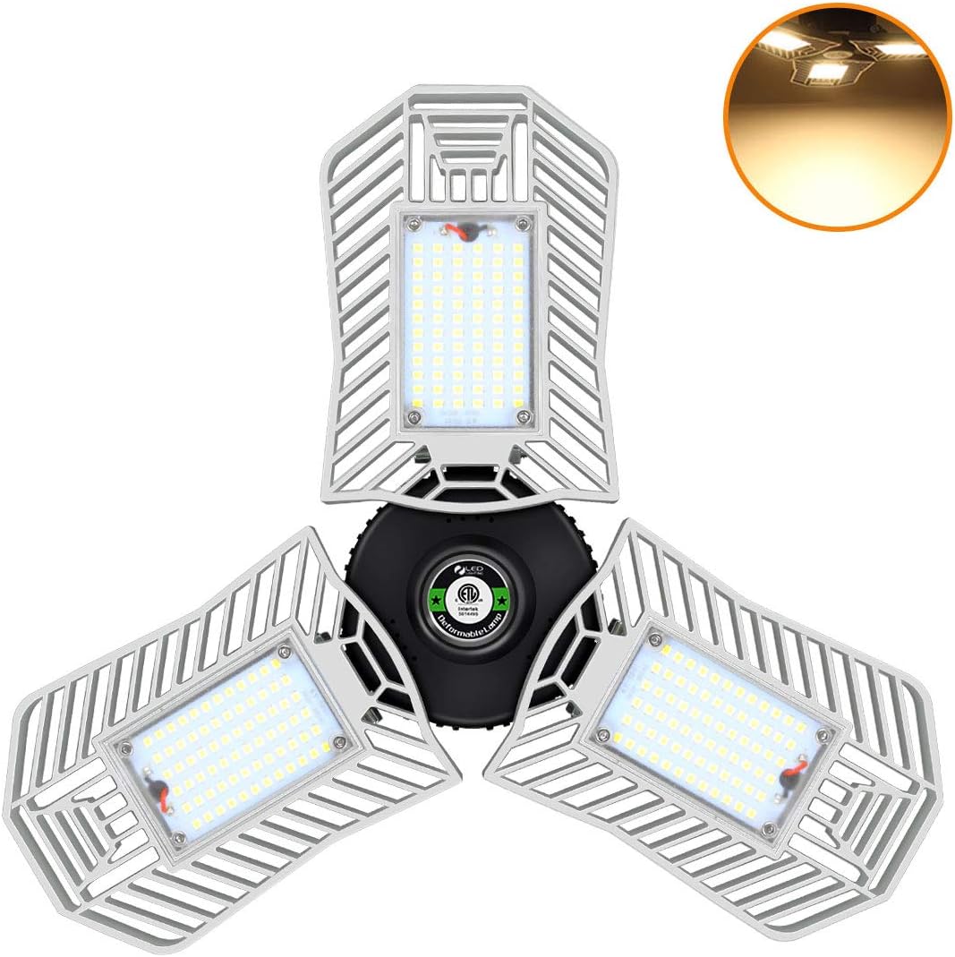 80W Garage Light, 3000K Warm White Deformable Lamp, 80W 8000 LM