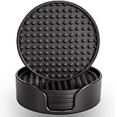 Rubber Coasters Set 6 with Holder, Non-Slip Silicone Drink Coaster Cup Mats | Coasters for Drinks Non-Stick Outdoor Plastic Coasters Set Thickened Hot-Cold Drink Fits Any Cups Table Rubber Glass Coaster