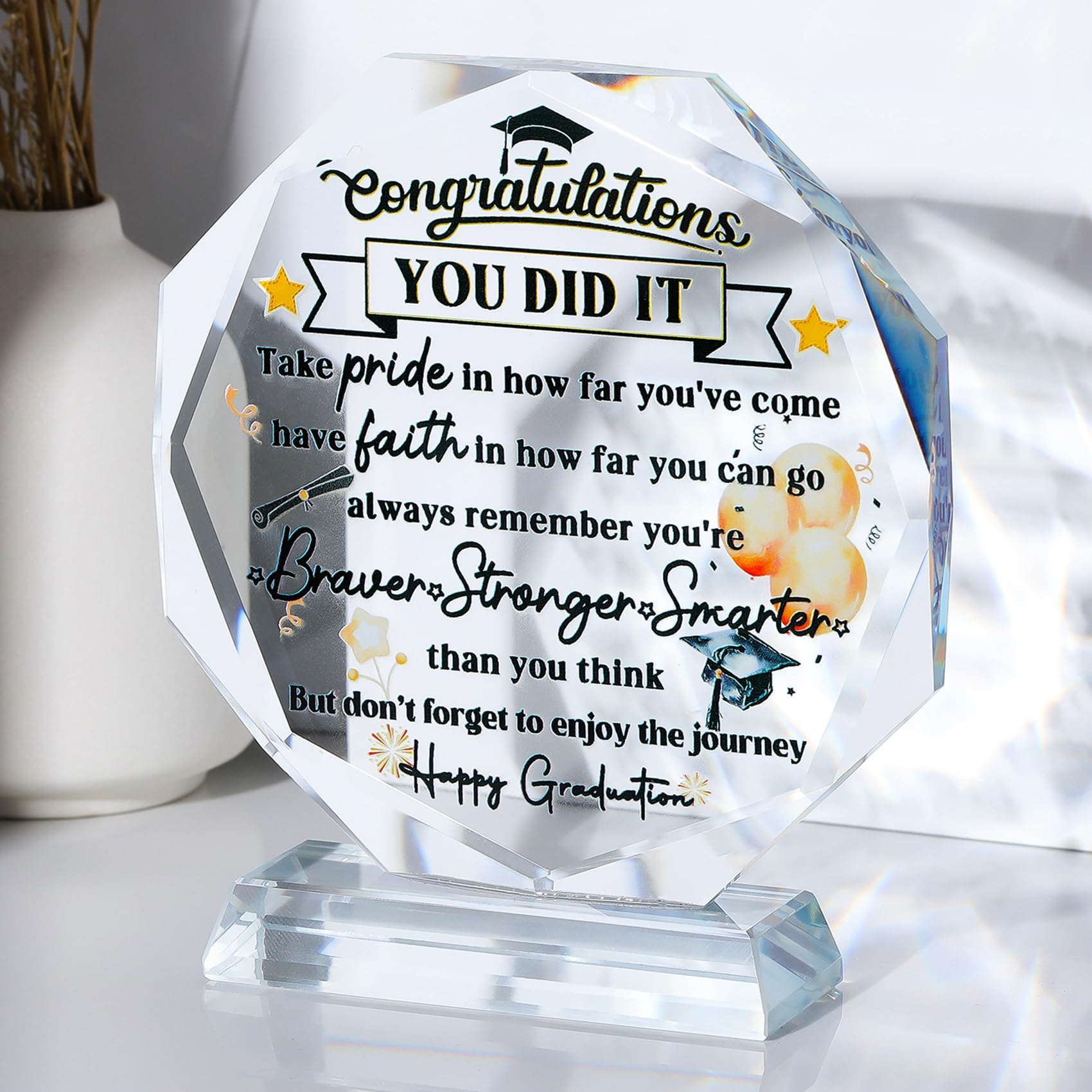 Movdyka 5.3" Crystal Happy Graduation Gifts for Her Class of 2024 Glass Graduate Keepsakes for Son Daughter School College Personalised Presents for Friends Him Grandson Congratulations Master