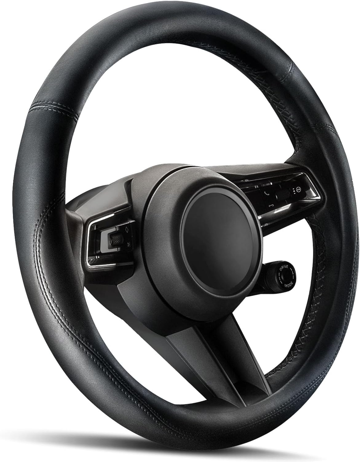 HOTOR Car Leather Steering Wheel Cover, Universal 14.5"-15",Black