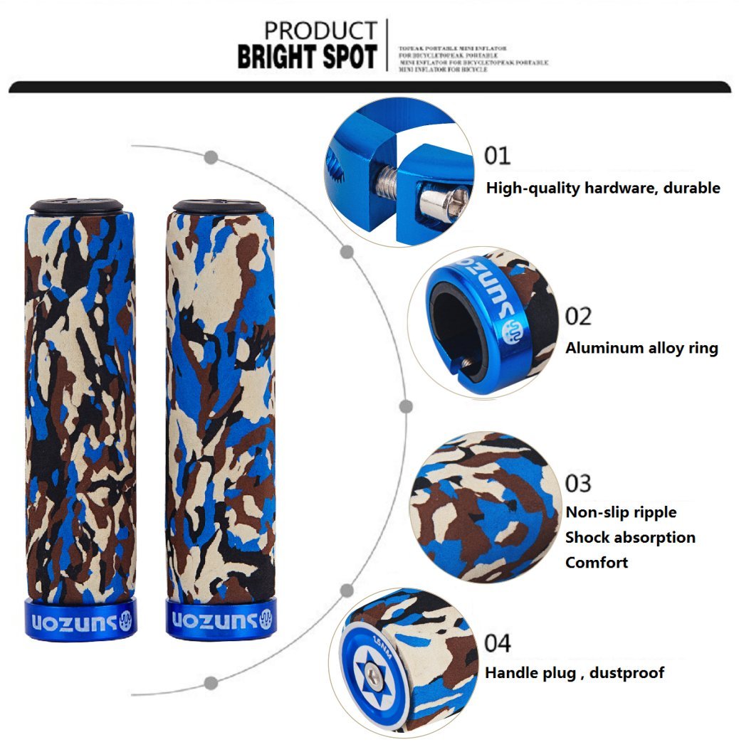 Mountain Bike Grips SUNZON Camo Soft Breathable Aluminum Alloy Locking Ring Bicycle Handlebar