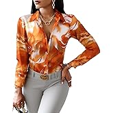 Blouses for Women Dressy Casual Colorful Long Sleeve Shirt Floral Print Tops Loose Collar Sexy T-Shirts Fashion 2023
