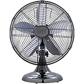 Good Housekeeping 92612 All-Metal 12" Retro Desk Office Table Fan with Wide Oscillation, 3-Speed Settings & Carrying Handle, 