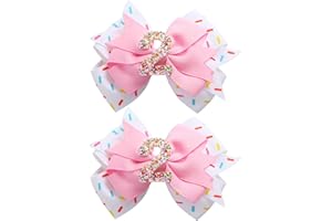 FANCHEER 2Pcs Birthday Hair Bow for Baby Girls 2 3 4 5 6 7 Years Sprinkle Decorations Confetti Ice Cream Party Pink Pigtail Hair Accessories for Two 2nd Second Birthday