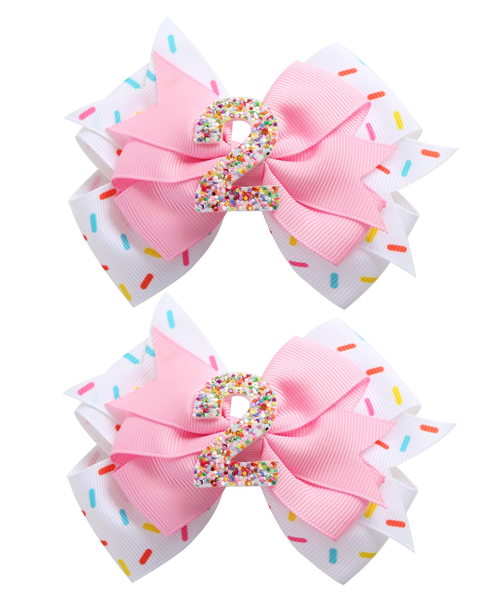 Photo 1 of 2Pcs Birthday Hair Bow for Baby Girls 2 3 4 5 6 7 Years Sprinkle Decorations Confetti Ice Cream Party Pink Pigtail Hair Accessories for Two 2nd Second Birthday