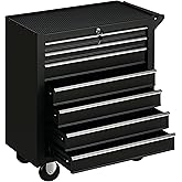 HOMCOM 7 Drawer Roller Tool Chest, Mobile Lockable Toolbox, Storage Organizer with Handle for Workshop Mechanics Garage, Blac