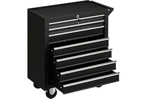HOMCOM 7 Drawer Roller Tool Chest, Mobile Lockable Toolbox, Storage Organizer with Handle for Workshop Mechanics Garage, Blac