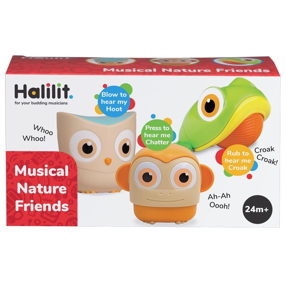 Halilit Musical Nature Friends Music Toy Gift Set. Kids Brightly Coloured Animal Musical Instrument Toddler Toys. Fun Sensory Music Toys for Children. Owl, Monkey & Frog. for Boys & Girls 2 years +