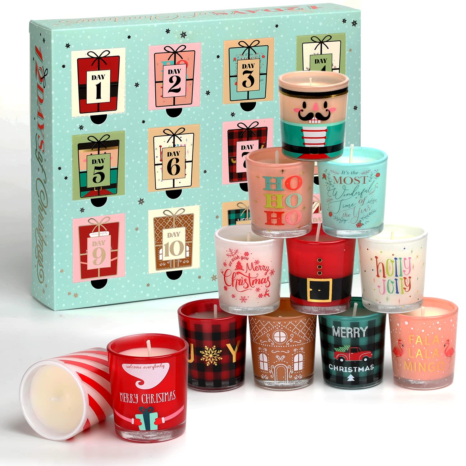 12 Days Christmas Scented Candles, Advent Calendar Candle Gift Sets, 12PCS 1oz Soy Candles, Christmas Candle Gift Set for Women.