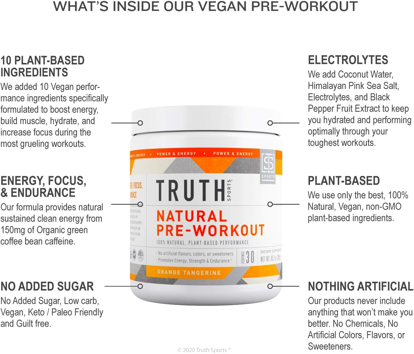 Natural PreWorkout Powder- Preworkout for Men & Women - Plant Based, Keto & Vegan Friendly - Energy, Focus & Performance - Truth Nutrition (30 Servings) (Orange Tangerine): Health & Personal Care