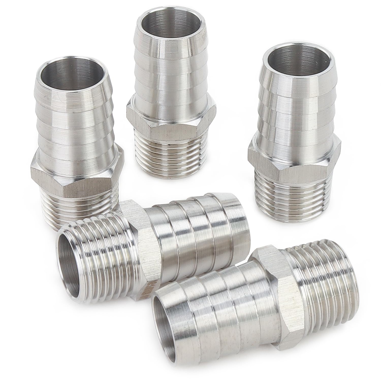 LTWFITTING Stainless Steel 316 Barbed Fitting Connector 1/2" Male BSPT x 3/4"(19mm) Hose Barb Fuel Gas Water (Pack of 5)