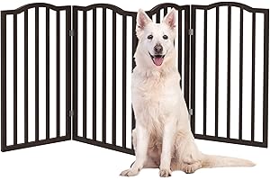 Indoor Pet Gate - 4-Panel Folding Dog Gate for Stairs or Doorways - 72x32-Inch Tall Freestanding Pet Fence for Cats and Dogs by PETMAKER (Brown)