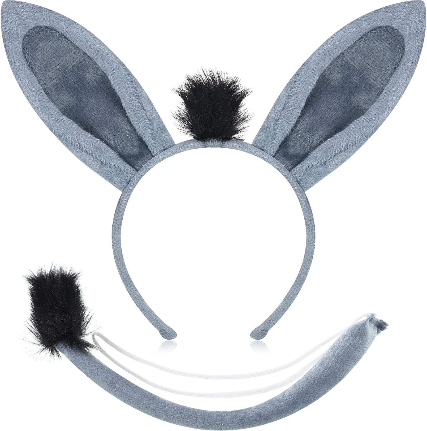 WILLBOND Animal Costume Set Ears Headband Tail Animal Dress Up Set Fancy Dress Costume Party Decoration Accessory (Donkey)