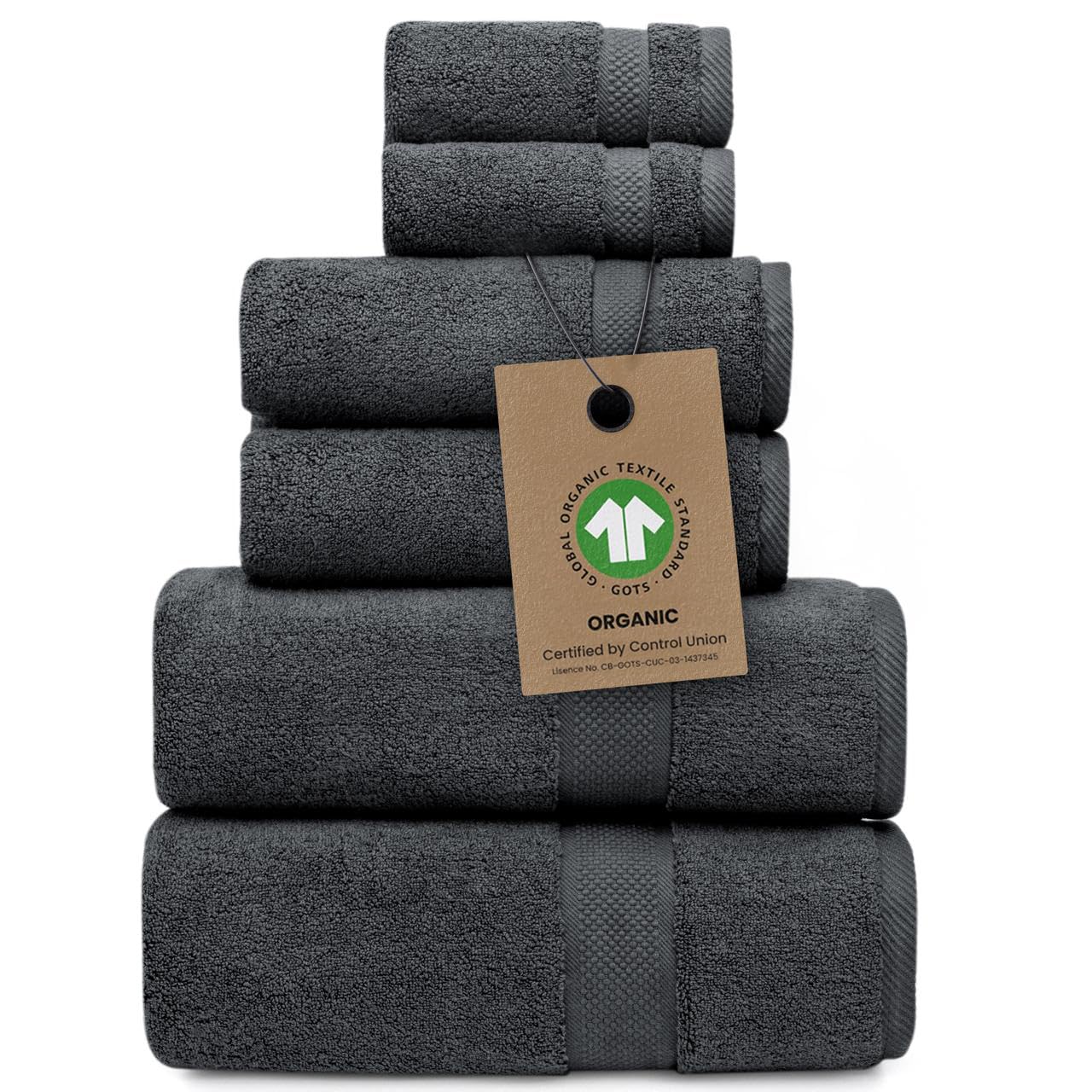 Photo 1 of 100% Organic Zero-Twist Cotton Towels - GOTS Certified Luxury Bath Towels - Ultra Soft & Plush 700GSM Long-Staple Cotton - 6 Piece Towel Set (Granite Grey)