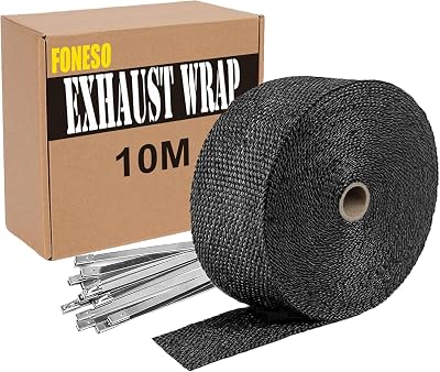 Foneso Car Exhaust Wrap 10M Fiberglass Heat Shield Titanium Black 10 Ties