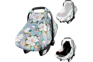 SWESEN Baby Car Seat Cover, Flower Carseat Cover Girls, Cozy Sun & Summer Cover, Stretchy Newborn Carseat Canopy with Zipper and Mesh, Watercolor Floral