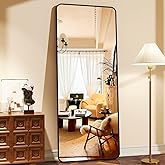 XRAMFY 64"x21" Floor Full Length Mirror Standing Full Body Rounded Corner Rectangle Mirrors with Stand Hanging Wall Mounted Leaning Bedroom Living Room Bedroom Cloakroom,Black