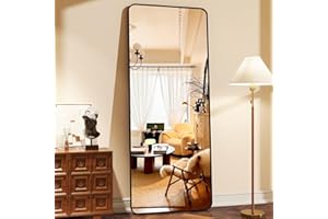 XRAMFY 64"x21" Full Length Mirror, Full Body Rounded Corner Rectangle Mirrors with Stand, Standing or Leaning Metal Framed Floor Mirror, Wall Mounted Mirrors Hang Horizontally or Vertically, Black