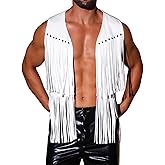 Lars Amadeus Fringe Vest for Men's Open Front Sleeveless Western 70s Suede Tassel Cardigan