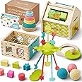 Montessori Toys for Baby 6-12 Month,6-in-1 Wooden Learning Toys with Sensory Teething,Object Permanence Box, Shape Sorting Stacking,Mirror Puzzle,Birthday Christmas Toy for 1 2 3 Year Old Girl Boy
