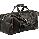 KomalC Genuine Leather Duffle Bag for Men & Women – 28 Inch Large Full-Grain Travel, Weekender & Overnight Bag with U-Zip Opening, Trolley Sleeve & Multiple Pockets