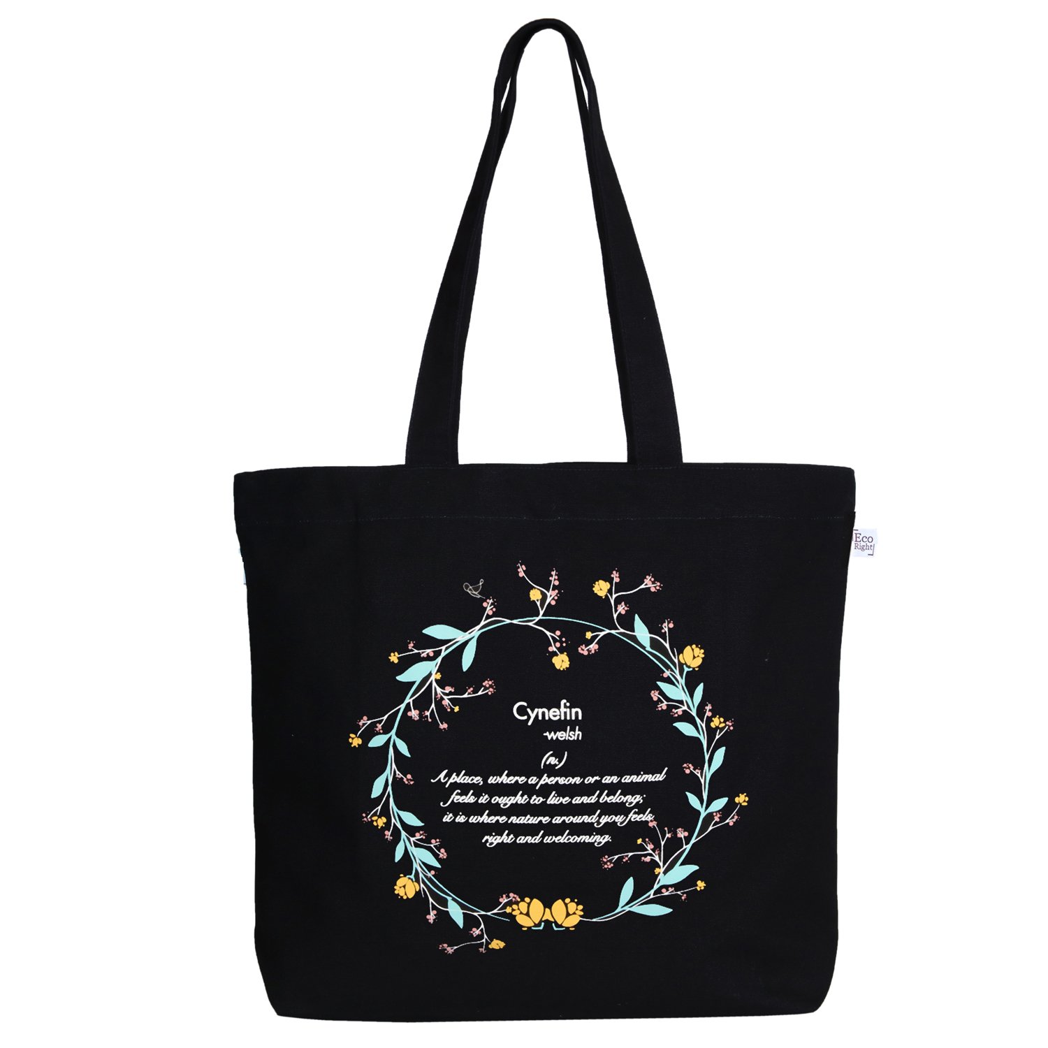ecoright large tote bag reusable 100% cotton canvas ecofriendly printed "cynefin"