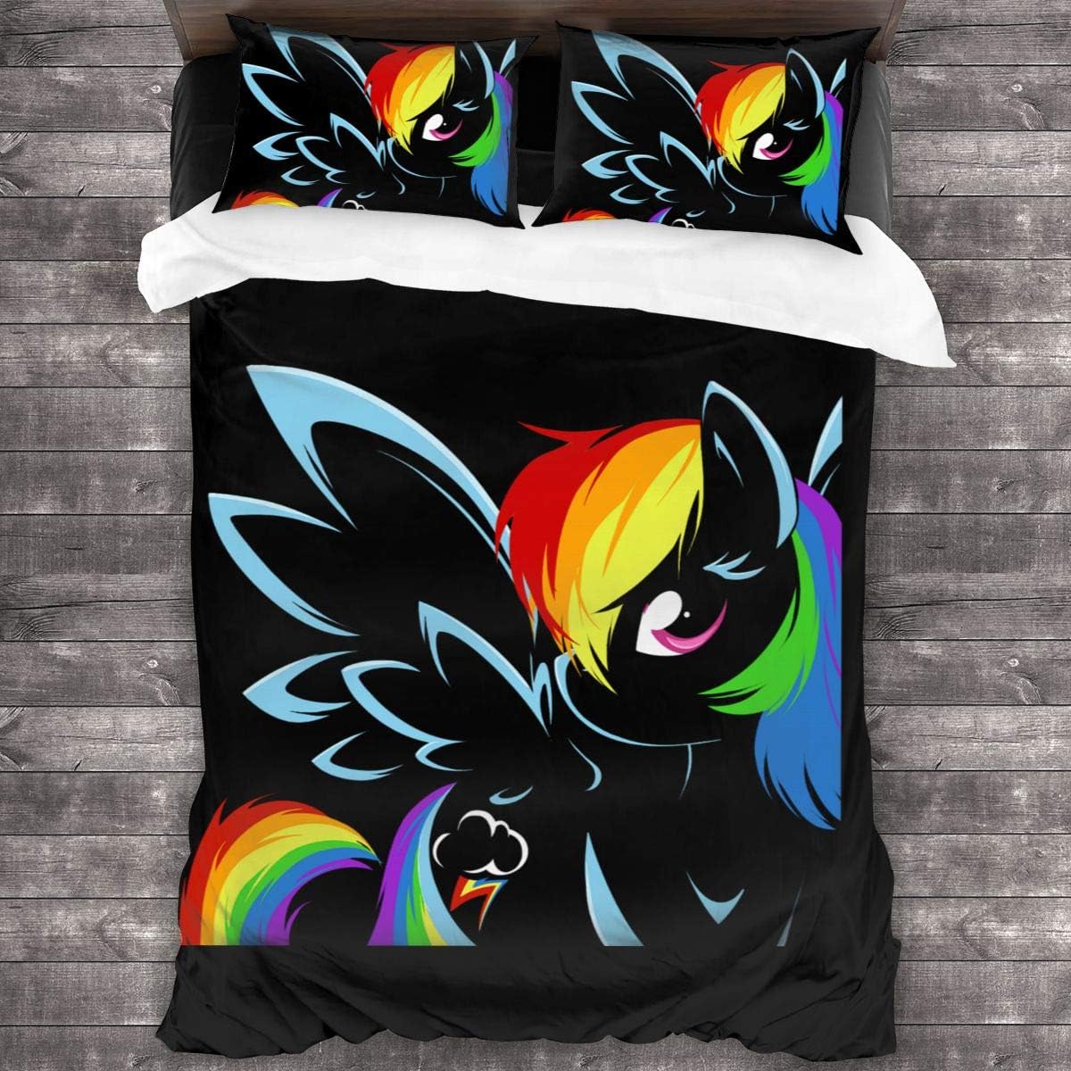 SAIKOUNOYA Rainbow Unicorn Horse Pattern Bedding Sheet Set Soft 3-Pieces Bed Sets Comfortable Duvet Cover + 2 Pillowcases 86"x70"