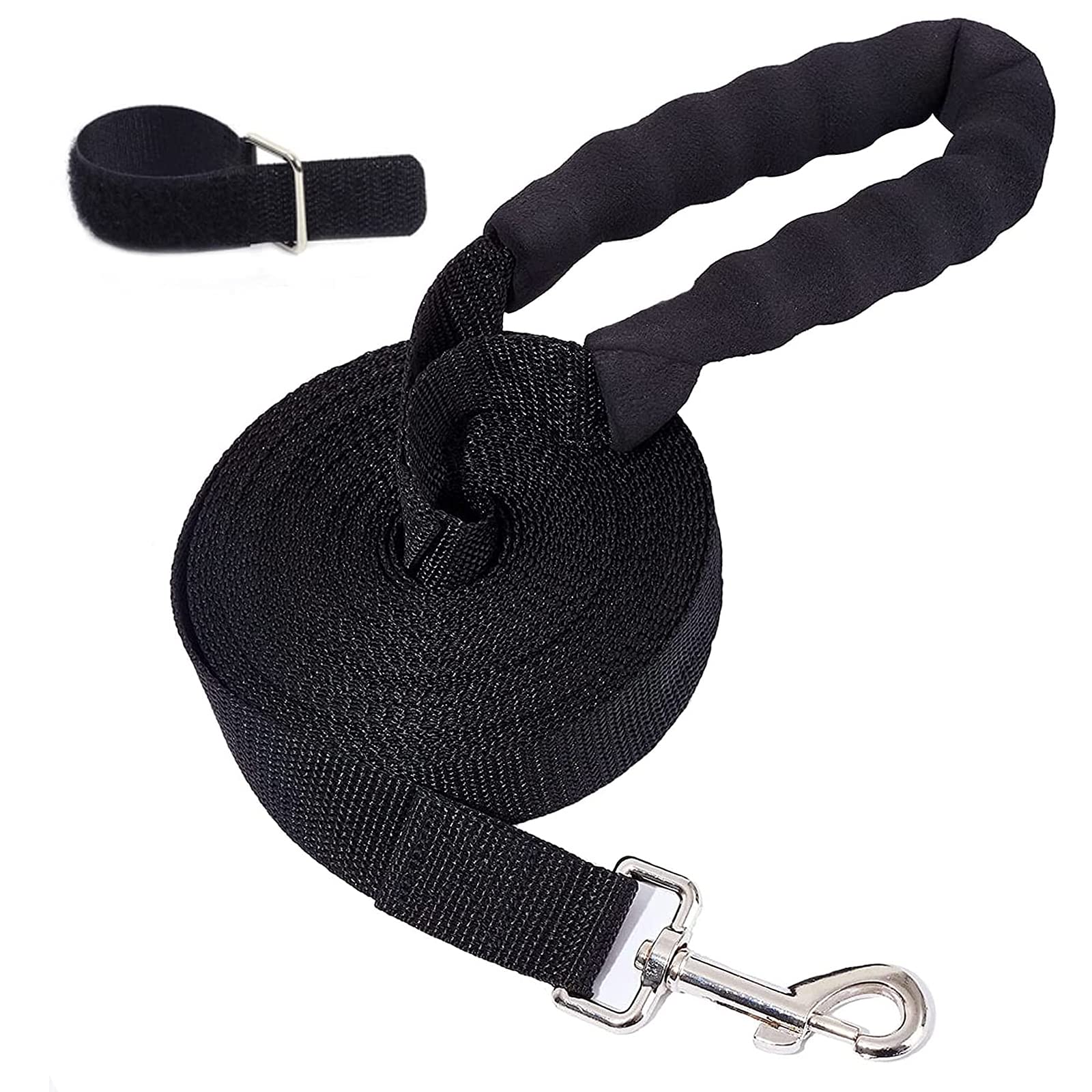 Long Dog Lead, 10m/32ft Training Long Line Dog Lead for for Large, Medium and Small Dogs, Nylon Dog Recall Lead Leash with Comfortable Padded Handle Black