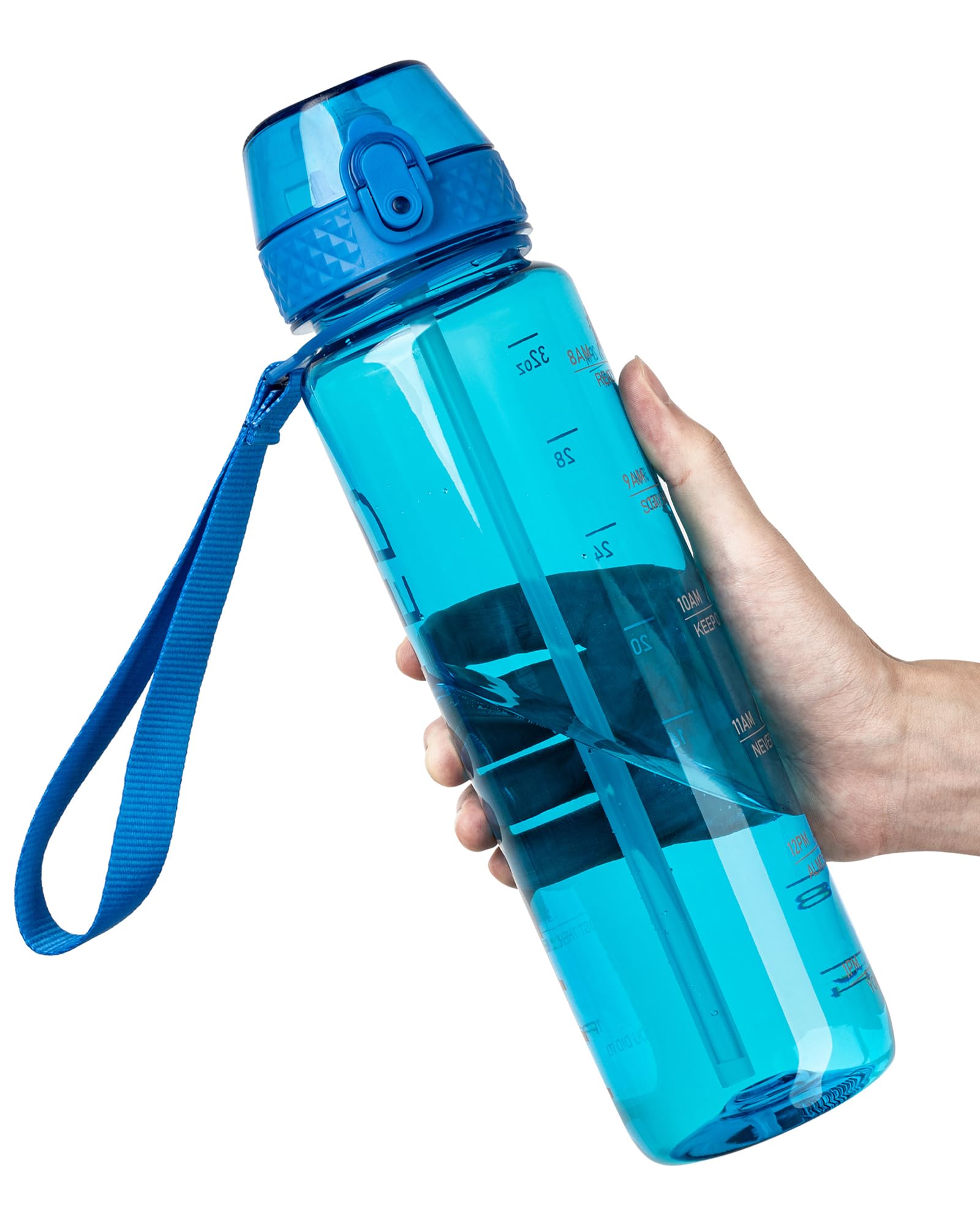 OLDLEY 1L Sports Water Bottle with Straw, Tritan 1 Litre Motivational Drink Bottle, BPA Free Leakproof Transparent Water Bottle with Time Marker for Cycling, School, Gym, Outdoor (Blue)